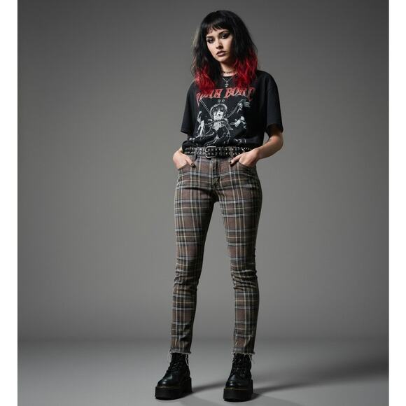 Vintage Tripp NYC Pants Plaid Y2K Women 13 Grunge Rocker Punk Skater Skinny Goth - Picture 1 of 8